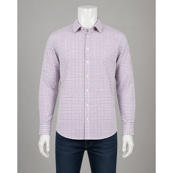 Hugo Boss Other - Hugo Boss Dress Shirt Mens 16 Large‎ Red Black Plaid Sharp Fit Button Up Cotton